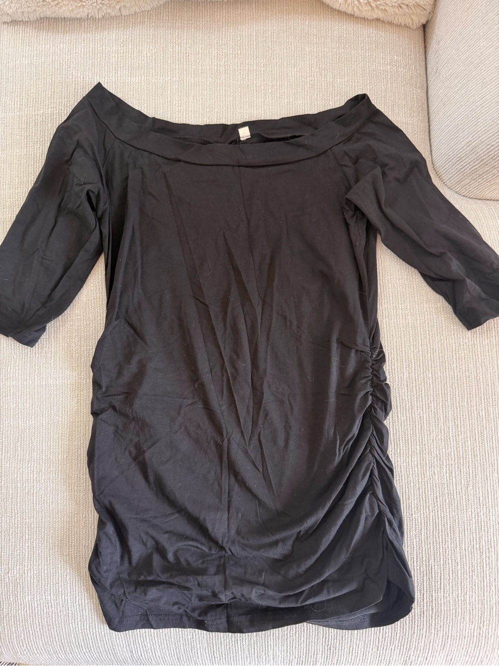 Maternity Black Off-Shoulder Boat neck Ruched Side Tunic Top Medium
